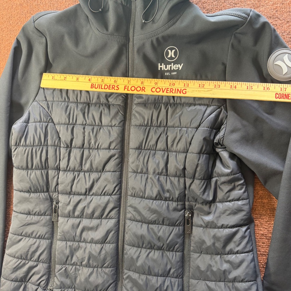 A+ Hurley Womens Black Hybrid Quilted Puffer Softshell Hooded Jacket Size S 1146 - Picture 6 of 7
